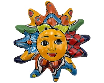 Talavera Sun Face – Hand Painted Mexican Ceramic Wall Art, Colorful Folk Art Home Décor, Handmade Pottery, Multicolor 7.25”