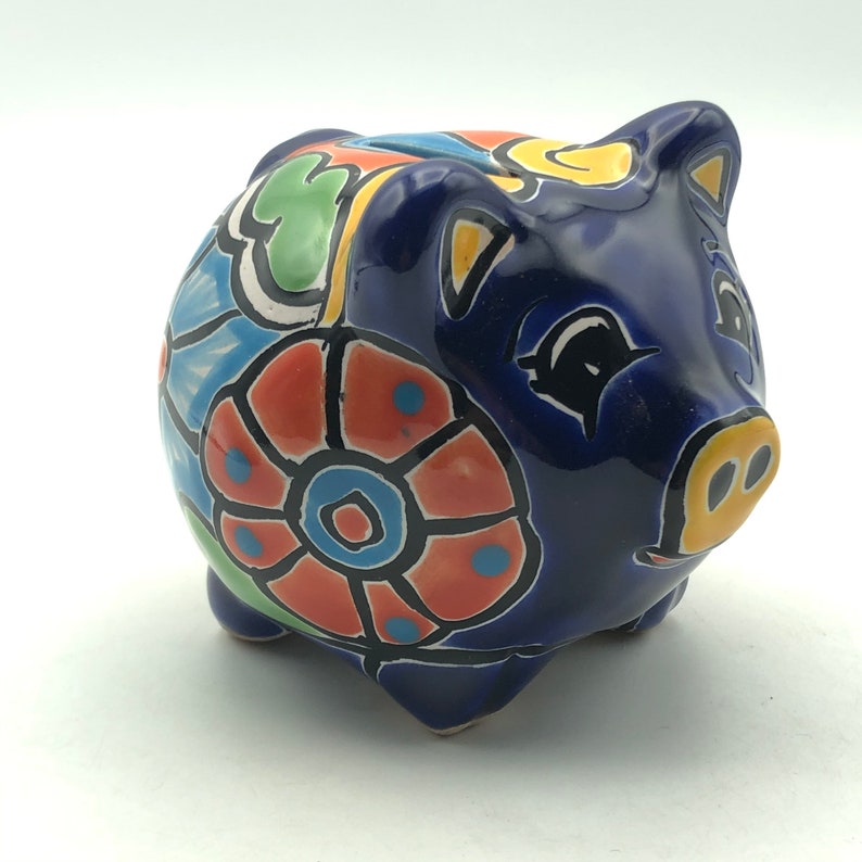 Talavera Piggy Bank Handmade Mexican Pottery 4 Etsy