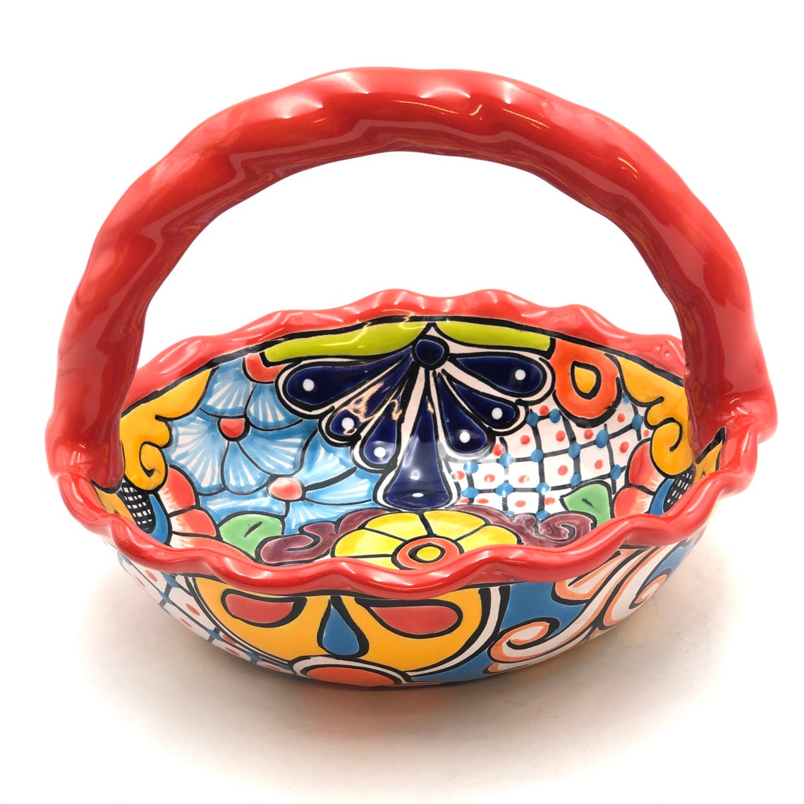 Talavera Decorative Fruit Basket Handmade Mexican Pottery 10 Etsy