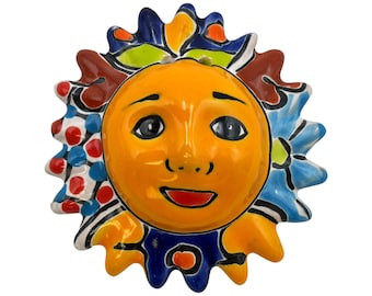 Talavera Sun Face – Hand Painted Mexican Ceramic Wall Art, Colorful Folk Art Home Décor, Handmade Pottery, Multicolor 4”