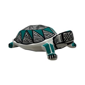 Acoma Turtle Pottery Sculpture Figurine, Native American Hand Painted Fine Line Pueblo Art, Southwestern Ceramic, Signed BC