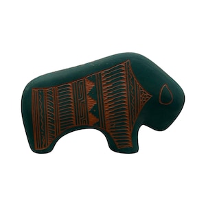 Navajo Buffalo Pottery Figurine, Native American Handmade Ceramic Art, Southwestern Decor, Buffalo Symbol Collectible, Y. Charlie
