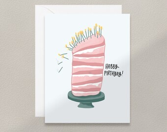Happy Birthday Greeting Card | Funny Birthday Card | Topsy Birthday Cake Illustration for Birthday Card | Birthday Card for All Ages