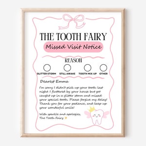 Plantilla de Canva imprimible con carta del Hada de los Dientes Nota de disculpa del Hada de los Dientes Editable Certificado olvidado del Hada de los Dientes Entrega tardía del Hada de los Dientes