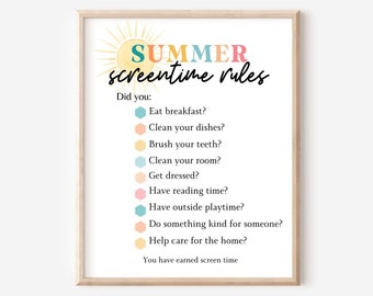 Summer Screentime Checklist Printable Summer Chore Chart Kids Summer Routine Chart Kids Summer Checklist Summer Schedule Kids Printable