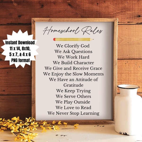 Homeschool Rules Christian Homeschool Decor Homeschool Poster Homeschool Decoration Homeschool Printable Homeschool mom Homeschool Sign