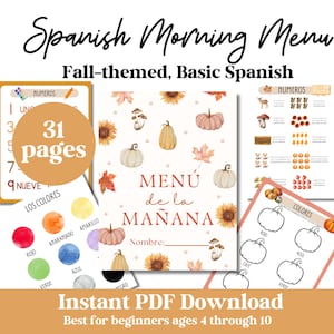 Menú matutino de otoño para imprimir en español de Charlotte Mason Recursos para la educación en el hogar en español Menú matutino de otoño para imprimir en español para preescolar y jardín de infantes