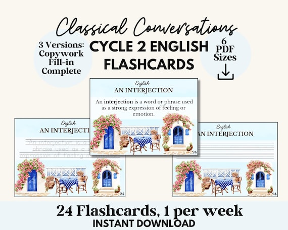Classical Conversations Cycle 2 English Flashcards CC Cycle 2 English Memory Cards Homeschool Printables English Cycle 2 Memory Work English