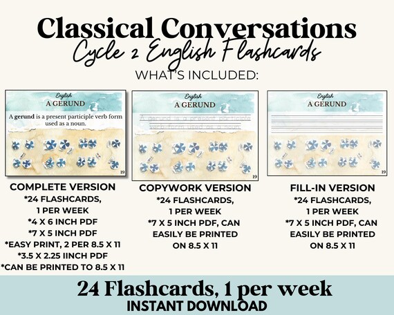 Classical Conversations Cycle 2 English Flashcards CC Cycle 2 English Memory Cards Homeschool Printables English Cycle 2 Memory Work English