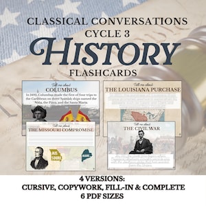Tarjetas didácticas de historia del ciclo 3 de Classical Conversations Recursos de historia del ciclo 3 de CC Ejercicios de escritura cursiva Tarjetas del ciclo 3 Ejercicios de memoria