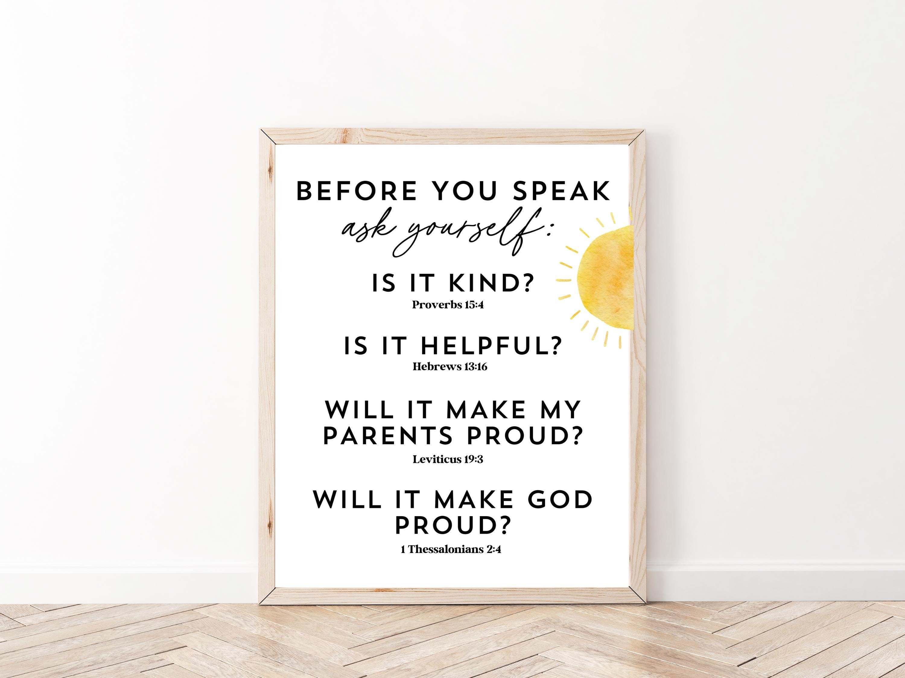 Before you Speak Aesthetic Bible Art Christian Classroom Decor Homeschool Room Catholic Classroom Church Sunday School Decor Bible Printable