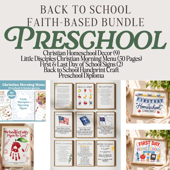Christian Preschool Homeschool Curriculum Back to School Bundle Preschool Worksheets Toddler Pre-K Printables Charlotte Mason Daycare