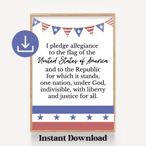 Pledge of Allegiance Printable Homeschool Decor Classroom Poster History Printable Classroom Wall Art Christian Homeschool Patriotic Wall