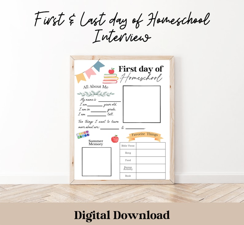 First Last Day of Homeschool Printable Back to School Questionnaire Christian Homeschool Interview Homeschool Keepsake First Day Printable image 1