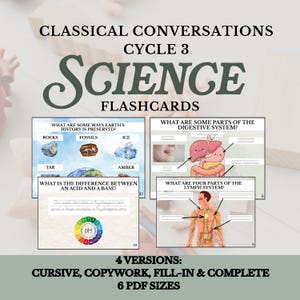 Classical Conversations Cycle 3 Science Flashcards CC Cycle 3 Science Resources Cursive Copywork Cycle 3 Cards Memory Work Tutor
