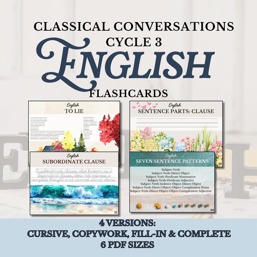 Classical Conversations Cycle 3 English Flashcards CC Cycle 3 English ...
