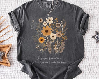 Classical Conversations Shirt Homeschool Mom Gift Cycle 1 Tutor Shirt Director Gift Mother's Day Comfort Colors Dark Floral Monochrome Tee