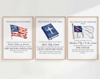 Pledge of Allegiance Bundle Pledge to the Bible Pledge to the Christian Flag Christian Classroom Decor Homeschool Charlotte Mason Classical
