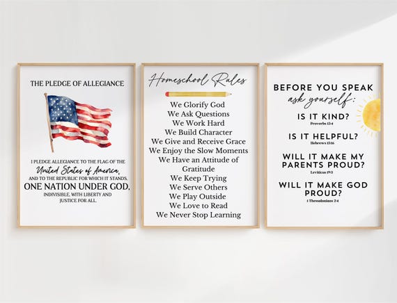 Homeschool Rules Christian Homeschool Decor Room Homeschool Poster Sign Homeschool Mom Pledge of Allegiance Charlotte Mason Church Classroom