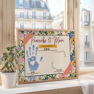 Manualidad para el Día de la Madre, Escuela Dominical, Huella de mano, Recuerdo del Día de la Madre, Manualidad católica, Manualidad de la Primaria SUD, Tarjeta, Certificado del Día de la Madre, Proverbios 31