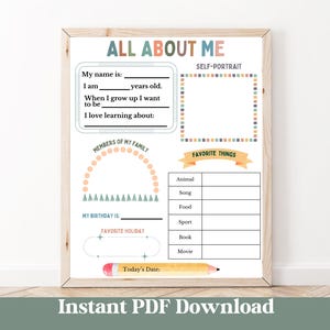 Tudo sobre mim Planilha Kids Time Capsule Recursos do professor Coisas favoritas para impressão Lembrança infantil Conheça-me criança Primeiro dia de aula