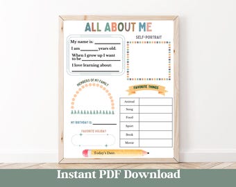 All About me Worksheet Kids Time Capsule Teacher Resources Favorite Things Printable Kid Keepsake Get to know me Kid First Day of School