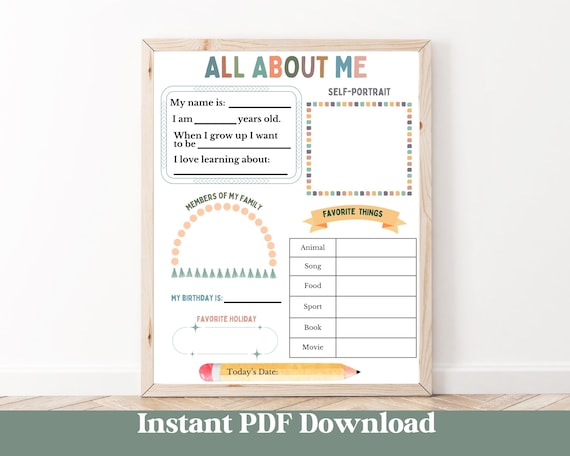 All About me Worksheet Kids Time Capsule Teacher Resources Favorite Things Printable Kid Keepsake Get to know me Kid First Day of School