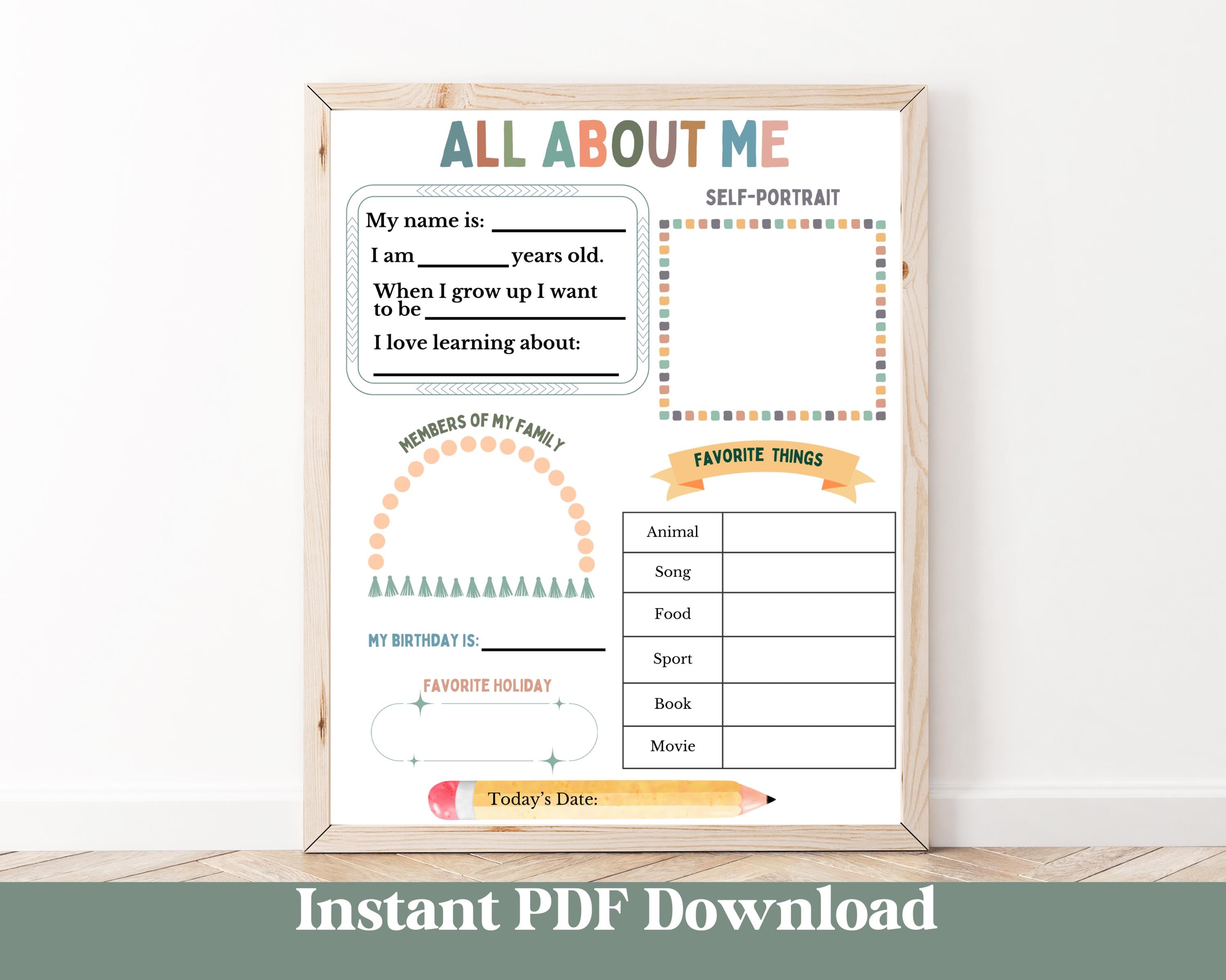 All About Me Worksheet Kids Time Capsule Teacher Resources Favorite ...