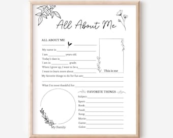 All About Me Printable Student Worksheet Back to School Games Icebreaker Homeschool Printable First Day of School Get to Know Me Coloring