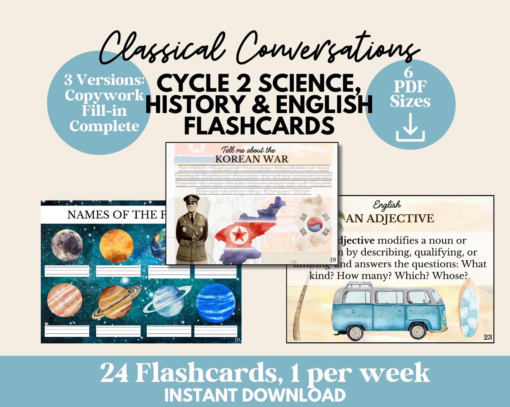 Classical Conversations Cycle 2 Science, History & English Bundle Flashcards Cycle 2 Science Memory Cards CC Cycle 2 Memory Work CC Resource
