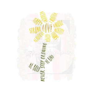 Afirmaciones positivas Margarita amarilla Girasol amarillo Pensamientos positivos Flor Diseño de sublimación de primavera