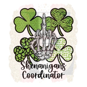 Shenanigans Coordinator St. Patrick’s Day Animal Print Shamrocks Leopard Cow And Zebra Print Middle Finger Sublimation Design
