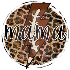 Football Mama Football Lightning Bolt Sports Leopard Print Sublimation Design