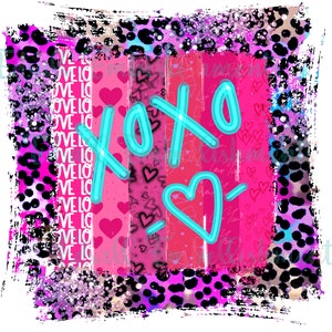 Valentine’s Day XOXO Brush Strokes And Colorful Leopard Frame Sublimation Design