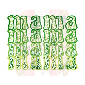 Mama Groovy Letters St. Patrick’s Day Green Clovers And Leopard Print Sublimation Design