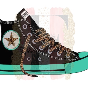 Teal Leopard And Black Sneaker Leopard Tennis Shoe Sublimation Design