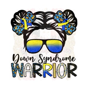 Chica guerrera con síndrome de Down con coletas Conciencia del síndrome de Down Diseño de sublimación de moño desordenado