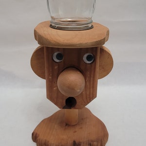 Vintage Handcrafted Handmade Jar Wood Candy Peanut M&M Gumball Machine Dispenser Painted Face