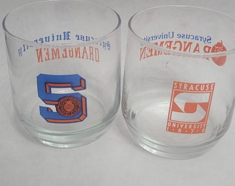 Vintage Syracuse University Orangemen Glass Tumbler Set Pair Made by Libbey Glass 80s