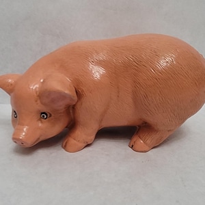 Vintage Ceramic Hand Painted Pig Mid century MCM Farm Animal statue Farmyard decor Circa 1960s