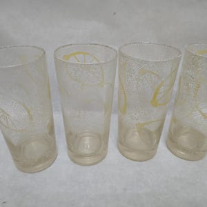 Vintage Yellow Lemon Highball Cocktail Glasses set of 4 MCM Mid Century Barware Summer Home decor