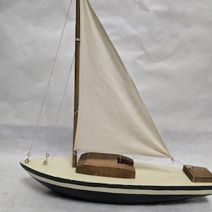 Vintage Handmade Wooden Rustic Newport Sloop Model Sailboat Decoration Folk Art Nautical Decor