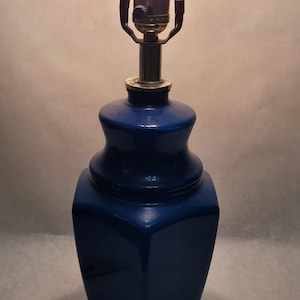Vintage Mid Century Modern Blue Cobalt Glass Geometric Wavy Futuristic Table Lamp MCM