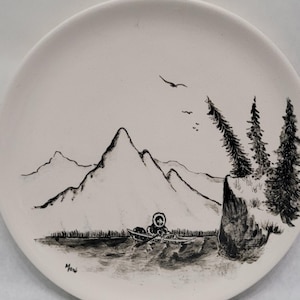 Bering Sea Originals Hand painted Plate Of Eskimo Fishing Forrest Signed Kitchen Home Decor Alaska Souvenir