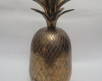 Vintage Solid Brass Gold Tone Pineapple Trinket Jar & Candle Holder 8'' Tall Ice Bucket