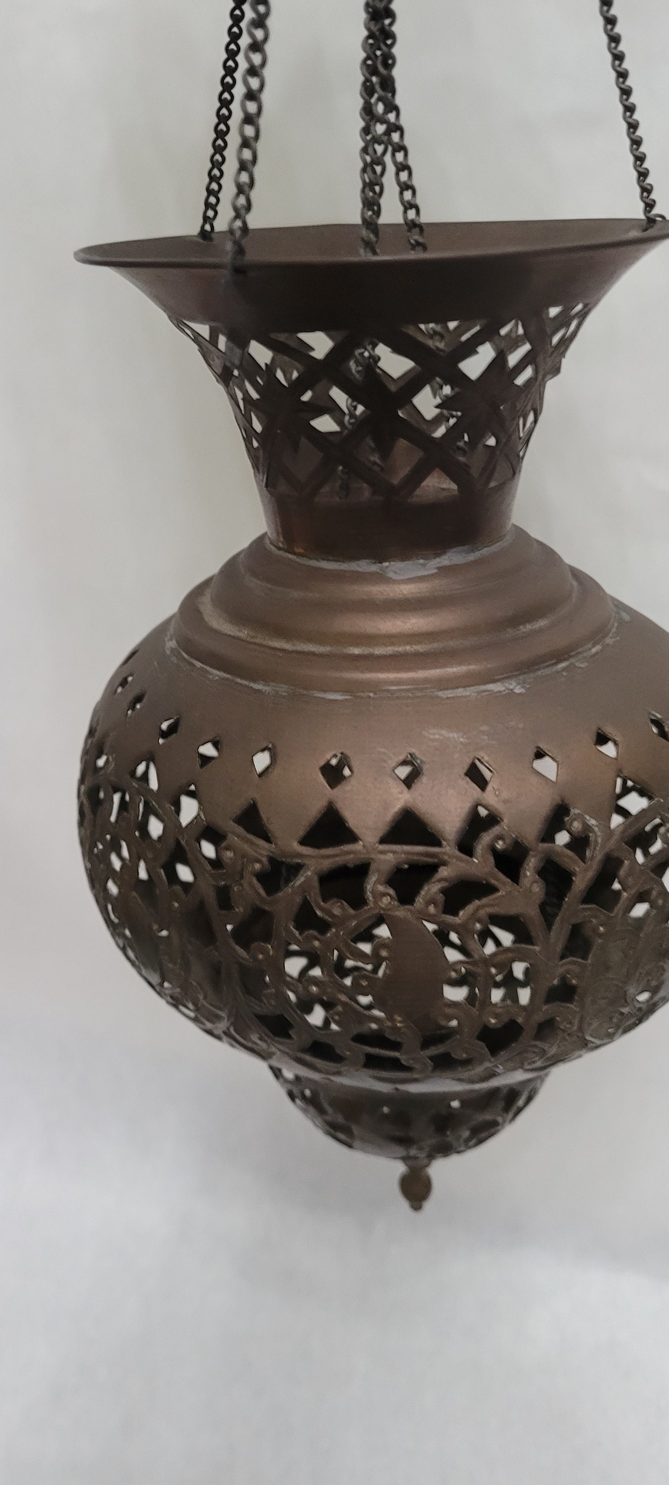 Antique Turkish Copper & Brass Pierced Light Hanging