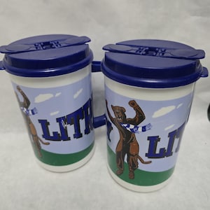 Vintage Pair of Retro Penn State University Nittany Lions Football plastic stadium mug With Lid Blue White