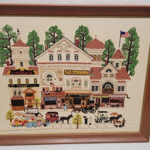 RARE WYSOCKI VILLAGE SHOPS CREWEL EMBROIDERY KIT CLOTHIERS FLORIST  RESTAURANT