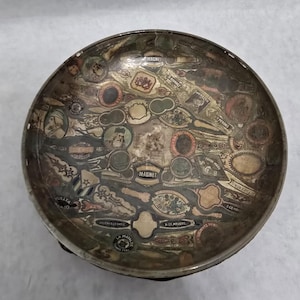 Antique Tobacciana Cigar Bowl Ashtray Hand made Label Advertising early 1900s