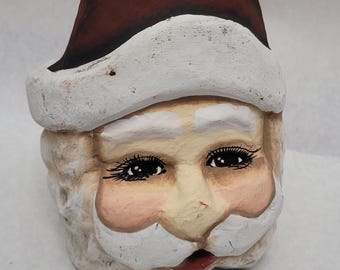 Vintage Christmas Hand Made Paper Mache Santa Face Basket Christmas Decoration